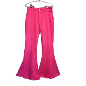 Anna-kasi Pink Jeans Size L Flare Bell Bottom High Waist Denim
